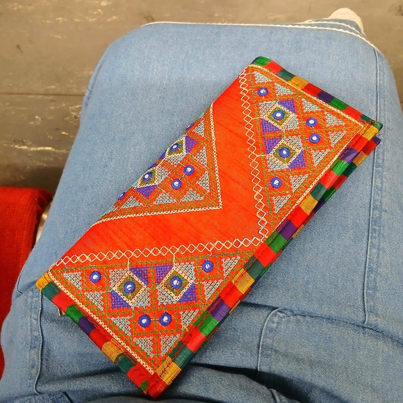 Red Multicolor Embroidered Boho Clutch | Handmade Ethnic Purse - Picture 12 of 16